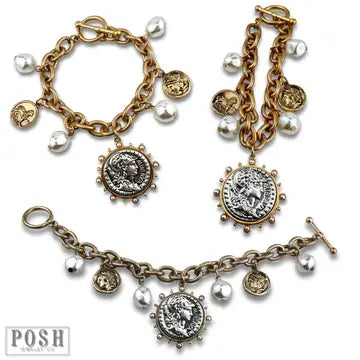 Coin and Pearl Charm Bracelet