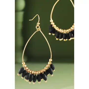 Black Wood Bead Tear Drop Earrings