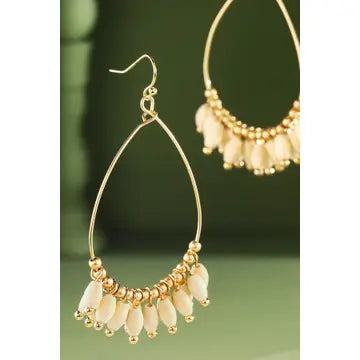 Ivory Wood Bead Tear Drop Earrings