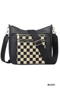 Vegan Leather Checkered Purse in Black
