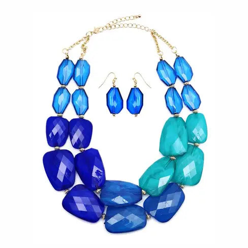 Acrylic Blue Stone Necklace Set