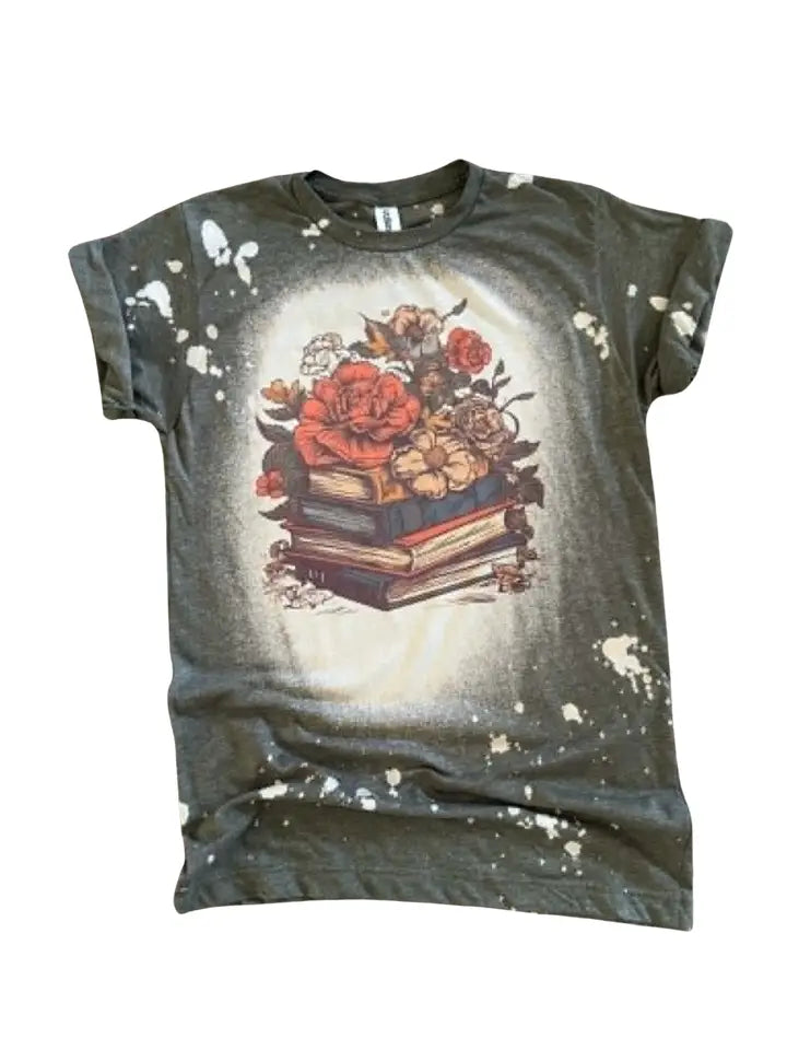 Booked and Blooming Bleached Tee