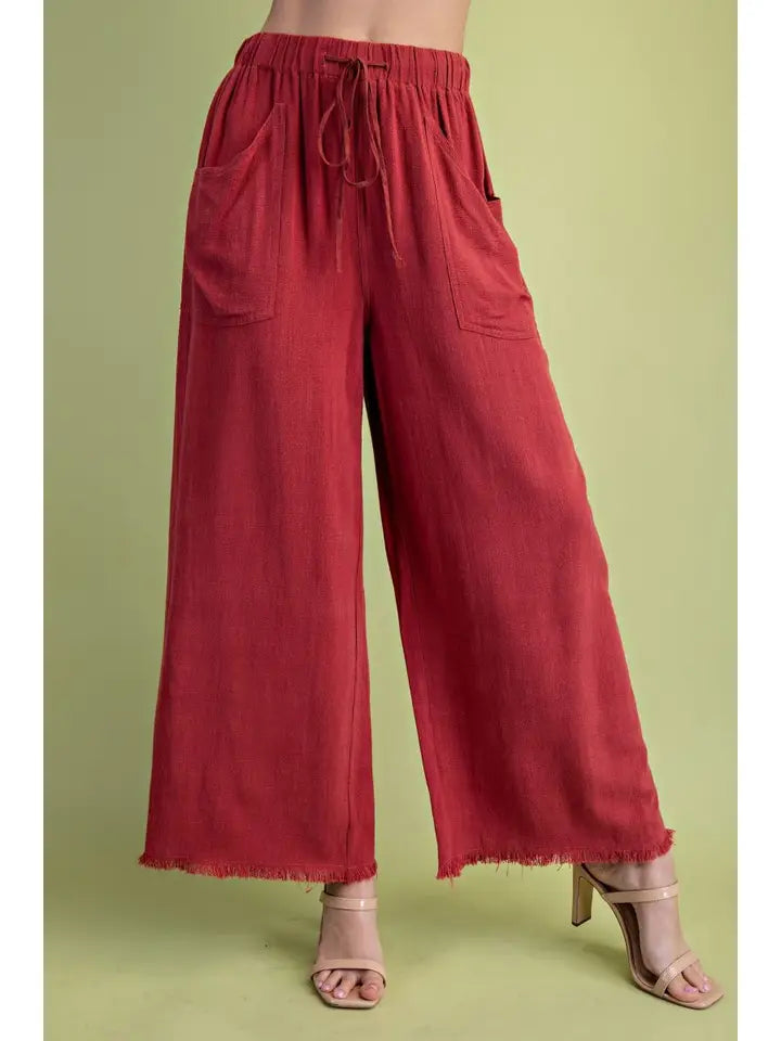 Brick Linen Blend Wide Leg Pant