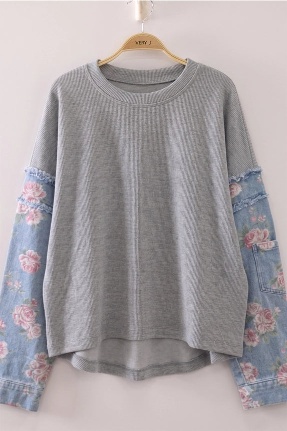 Floral Jean Sleeve Thermal Top