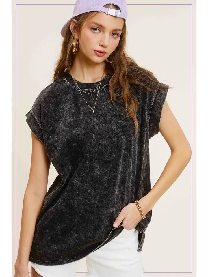 Mineral Washed Crew Mock Neck Tee