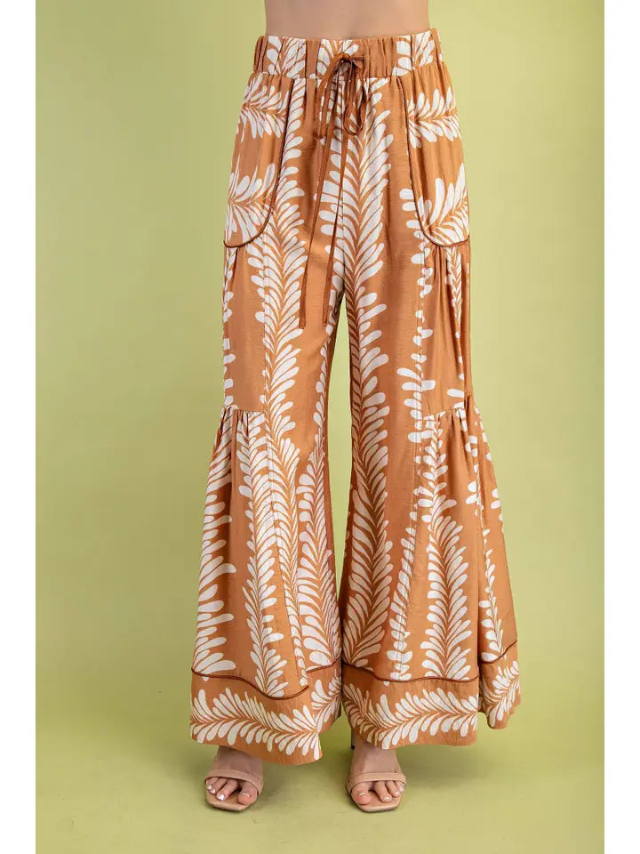 Fall Fern Print Wide Leg Bell Pants
