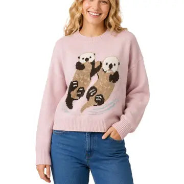 I Otter Love You Sweater - sea otter intarsia knit on blush pink
