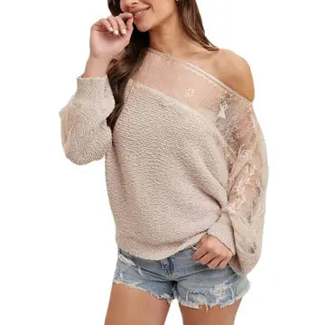 Lace Trim Knit Sweater