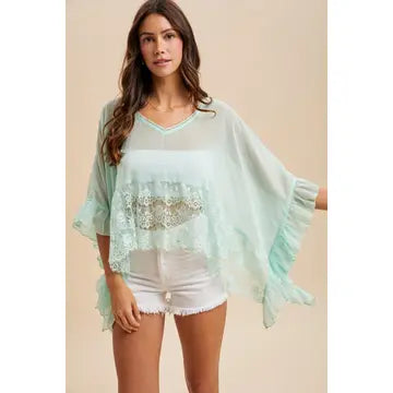 Seaside Mint Lace Trimmed Top