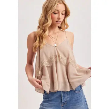 Lace Trim V-Neck Tank