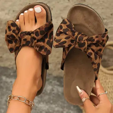 Leopard Bow Slides