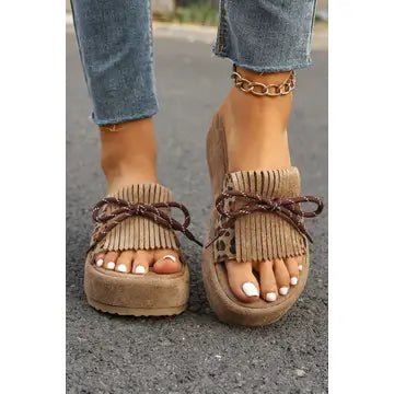 Leopard Fringe Platform Sandal