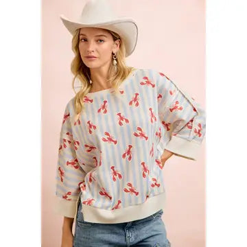 Lobster Stripe Waffle Knit Top