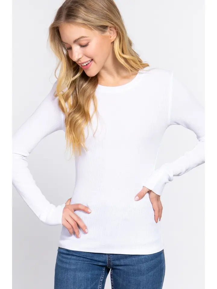 White Long Sleeve Thermal Top