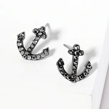Black Pave Anchor Earrings