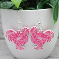 Pink Rooster Earrings