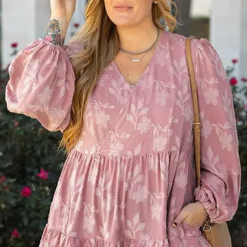 Plus Pink Floral Ruffle Dress