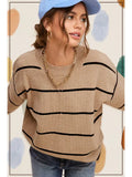 Striped Crew Mock Neck Sweater