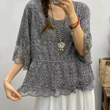 Vintage Embroidered Grey Top