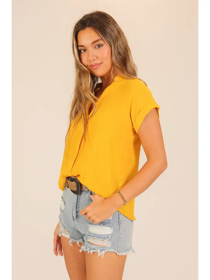 Golden Summer Textured Gauze Blouse in golden yellow