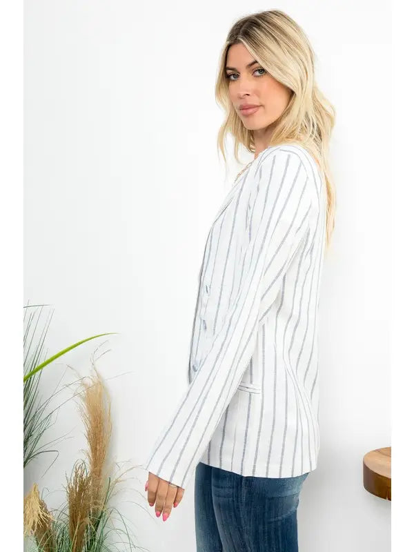 Linen Blend Striped Sailor Blazer