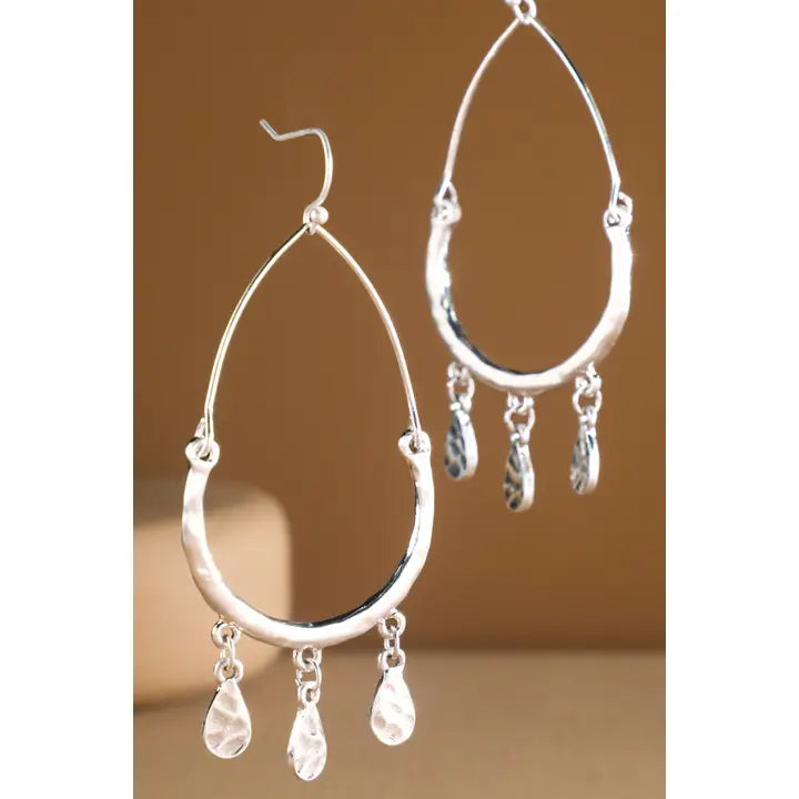 Silver Textured Teardrop Hoops