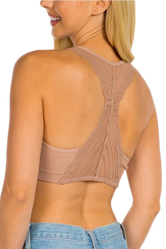 Burgundy Lace Trimmed Racerback Bralette - back detail