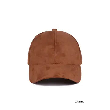 Camel Classic Suede Baseball Cap with a curved brim and plain paneled crown
