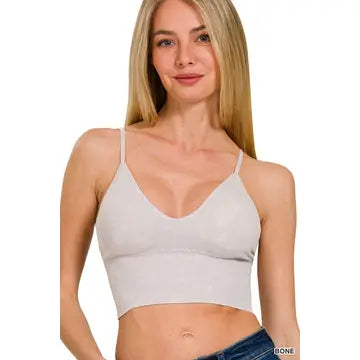 V Neck Padded Bone Color Bralette