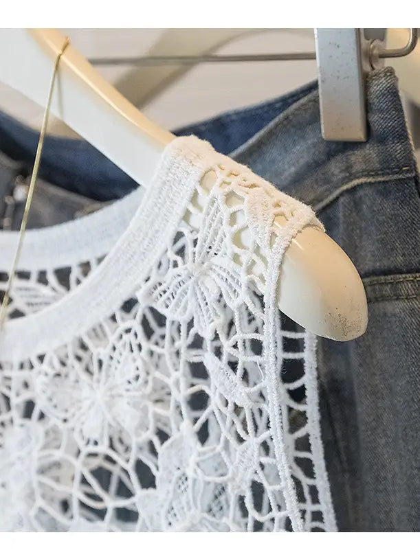Boho Crochet White Tank