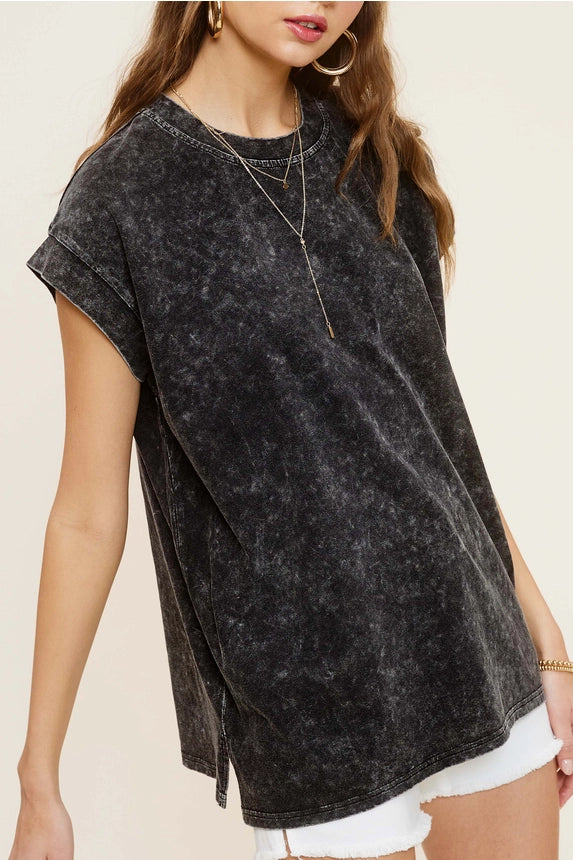 Mineral Washed Crew Mock Neck Tee