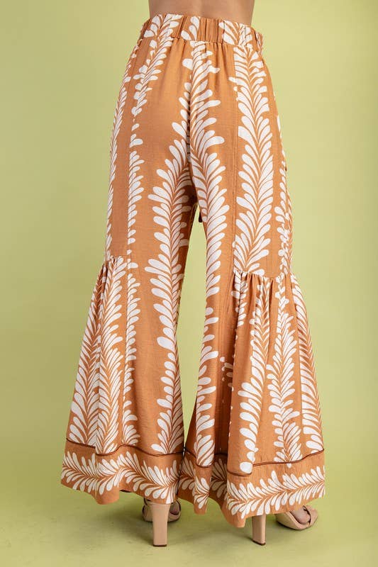 Fall Fern Print Wide Leg Bell Pants