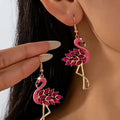 Retro Flamingo Crystal Drop Earrings in pink and gold