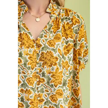 Autumn Floral Puff Sleeve Top - detail view