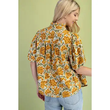 Autumn Floral Puff Sleeve Top - back view