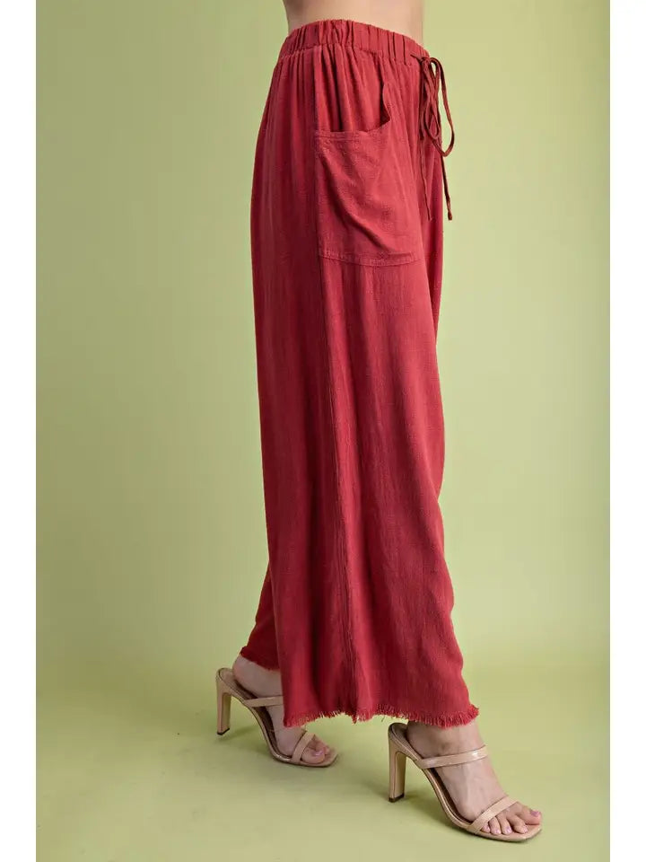 Brick Linen Blend Wide Leg Pant