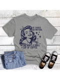 Size Matters Graphic Tee - retro coffee pin-up graphic on heathered grey