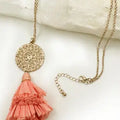 Coral Raffia Tassel Necklace