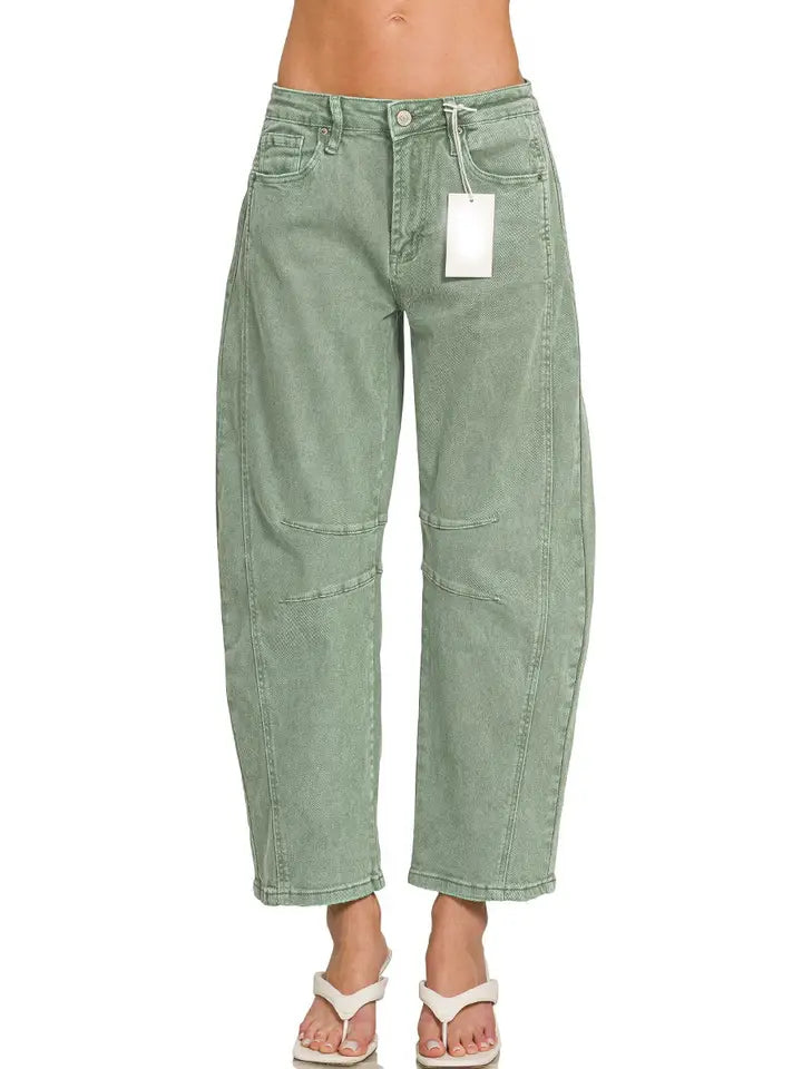 Sage Barrel Leg Jeans in green