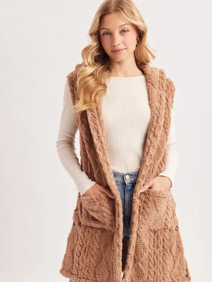 Cable Knit Sweater Hooded Vest