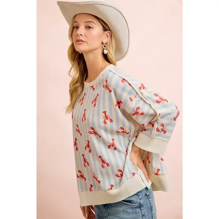 Lobster Stripe Waffle Knit Top