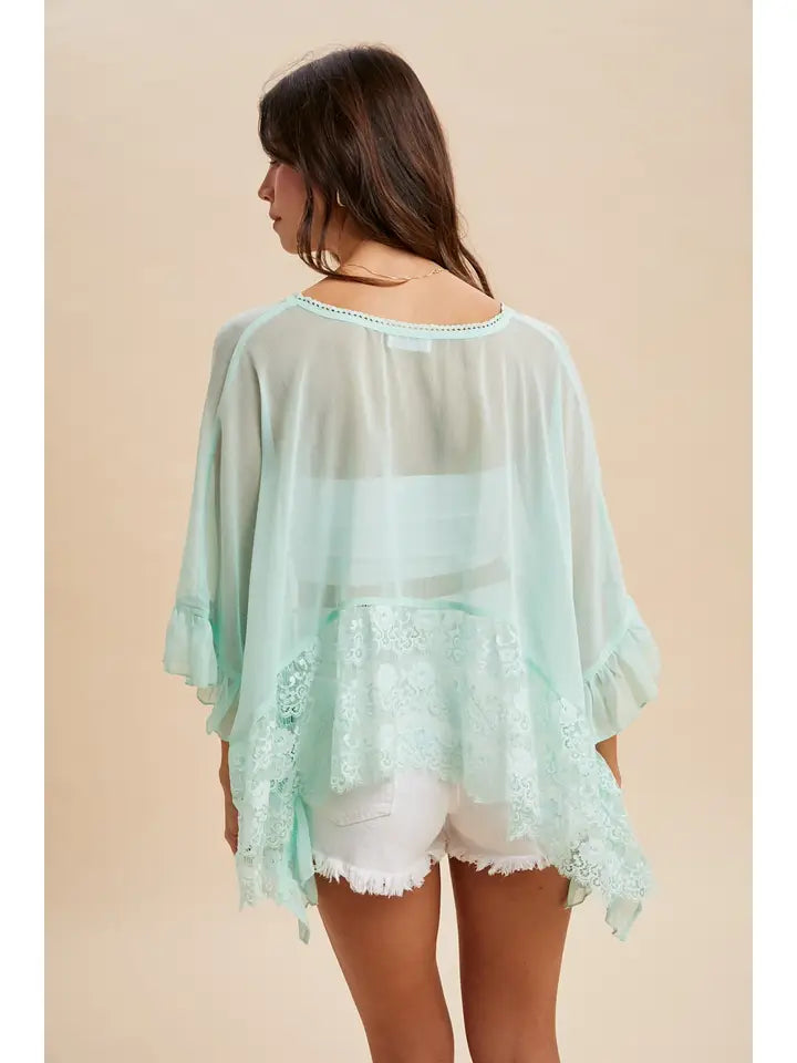 Seaside Mint Lace Trimmed Top