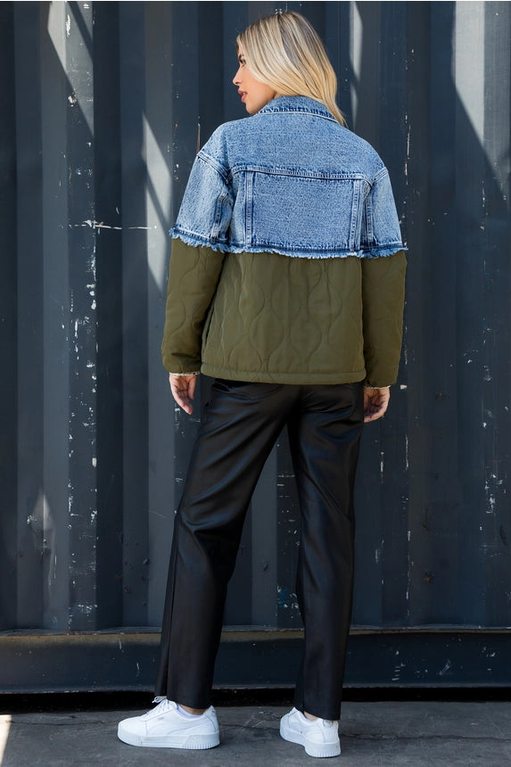 Acid Wash Denim and Quilted Mix Jacket