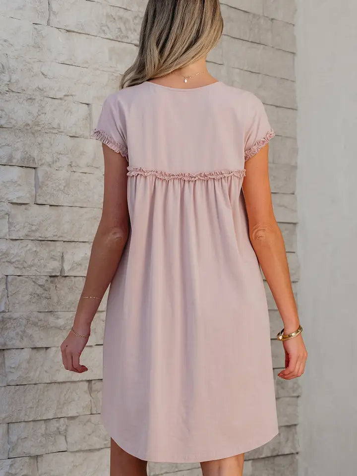 Scallop Pink Ruffled Day Dress