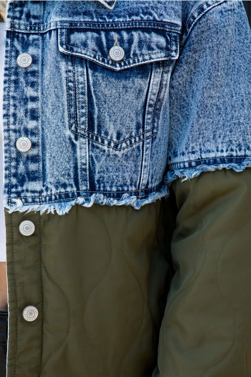 Acid Wash Denim and Quilted Mix Jacket