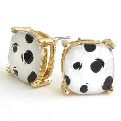 Polka Dot Crystal Stud Earrings in white and black with gold setting