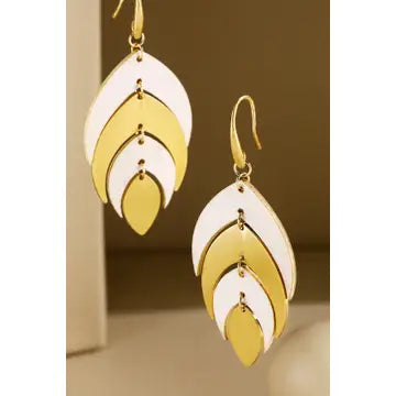 Wood and Leaf Earrings in ivory and gold layered leaf design