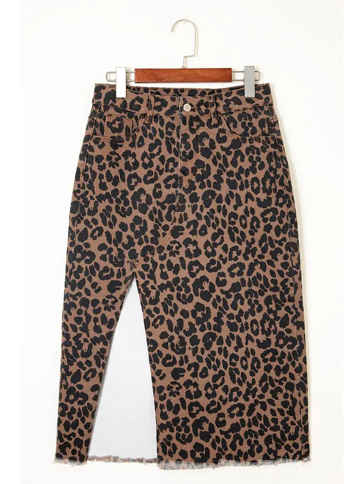 Leopard Print Denim Skirt