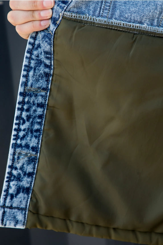 Acid Wash Denim and Quilted Mix Jacket