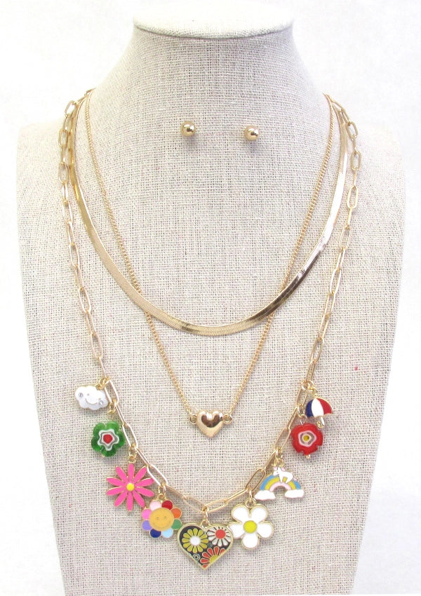 3 Layer Gold Fun Necklace Set